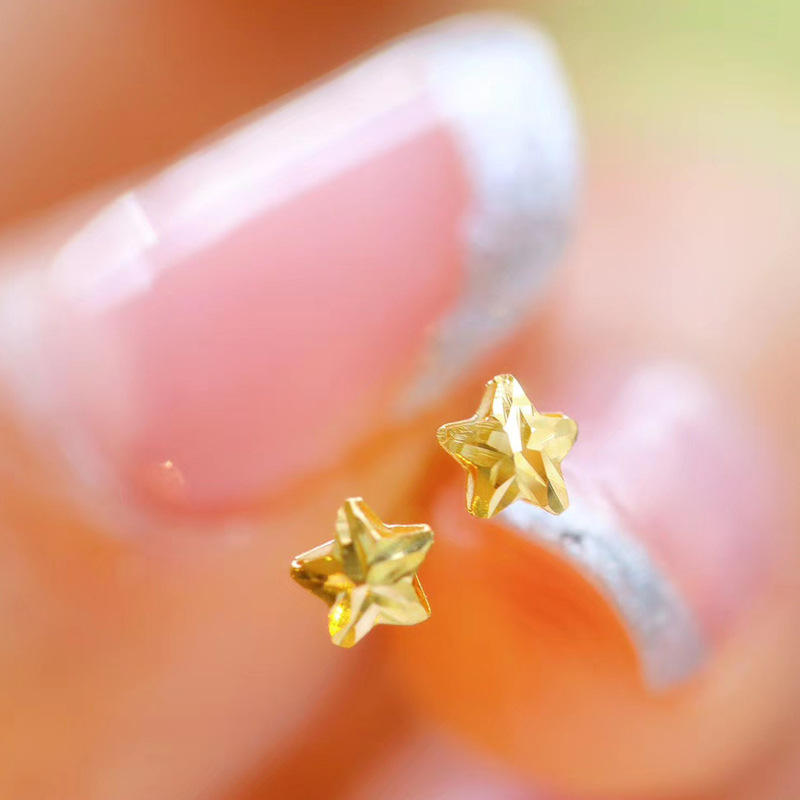厂家直销18k金耳钉女au750黄金玫瑰金星星耳针防过敏五角星耳饰