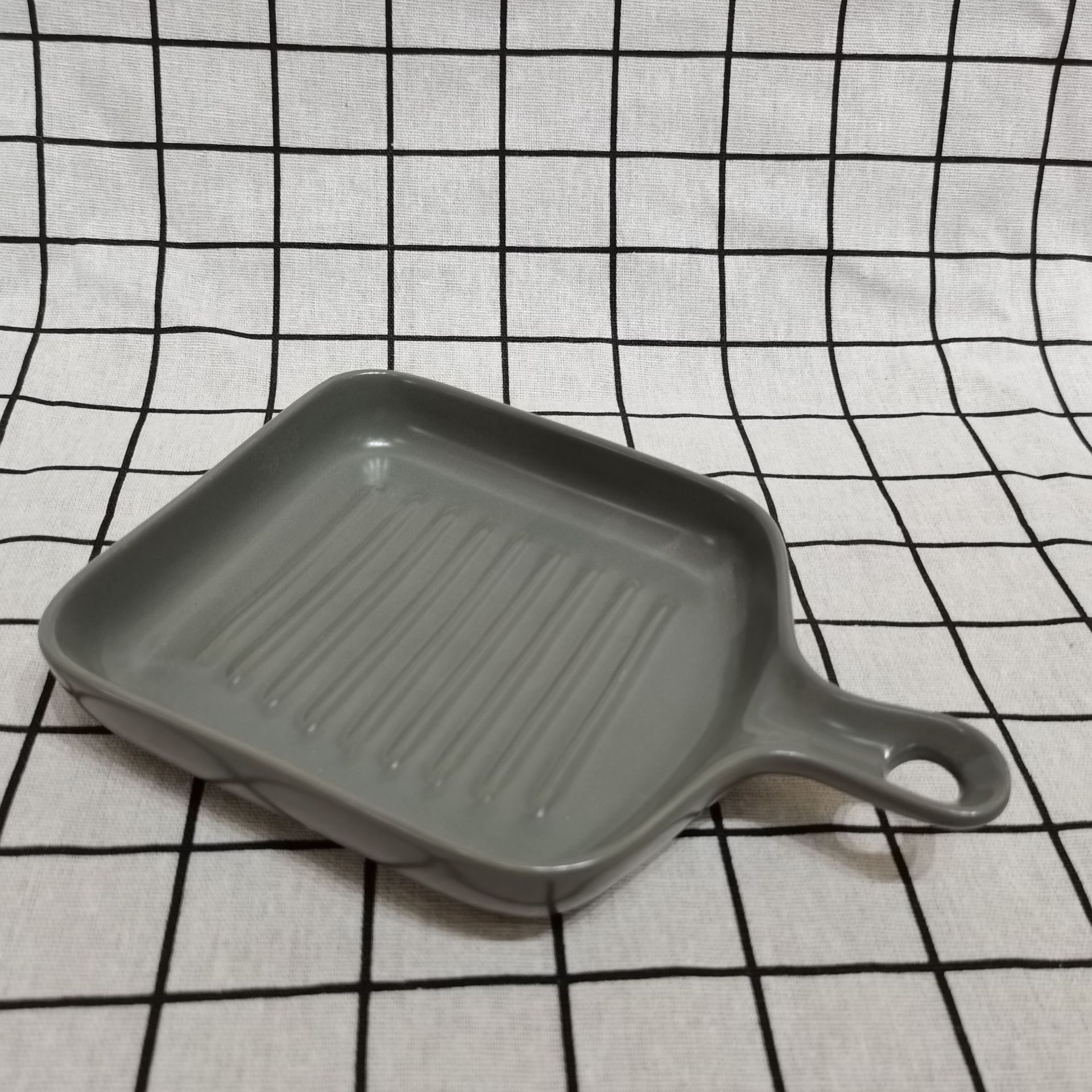 创意陶瓷方形烤盘 家用陶瓷带手柄盘 酒店餐厅西餐摆盘牛排盘