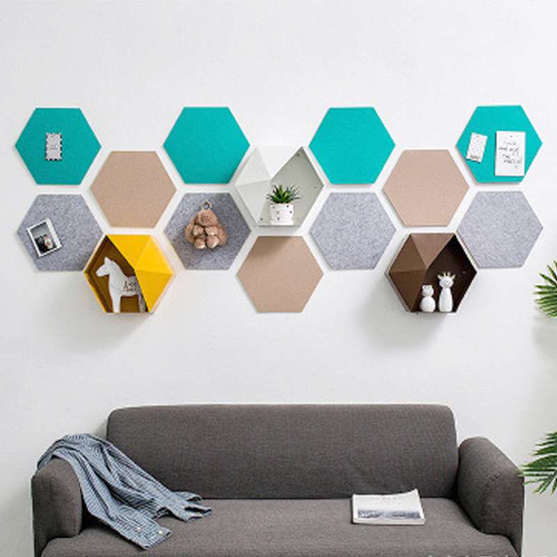 创意六边形毛毡板 聚酯纤维装饰墙贴 隔音板幼儿园公告栏背景贴