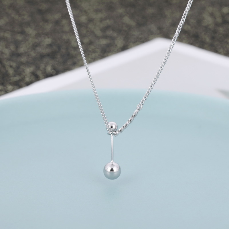 s925纯银简约圆珠项链 时尚个性冷淡风小众设计光面大小珠项链女