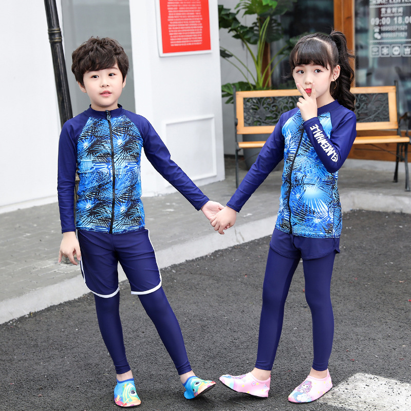 儿童泳衣女分体速干秋冬长袖防晒中小童冲浪服大童男生潜水服套装