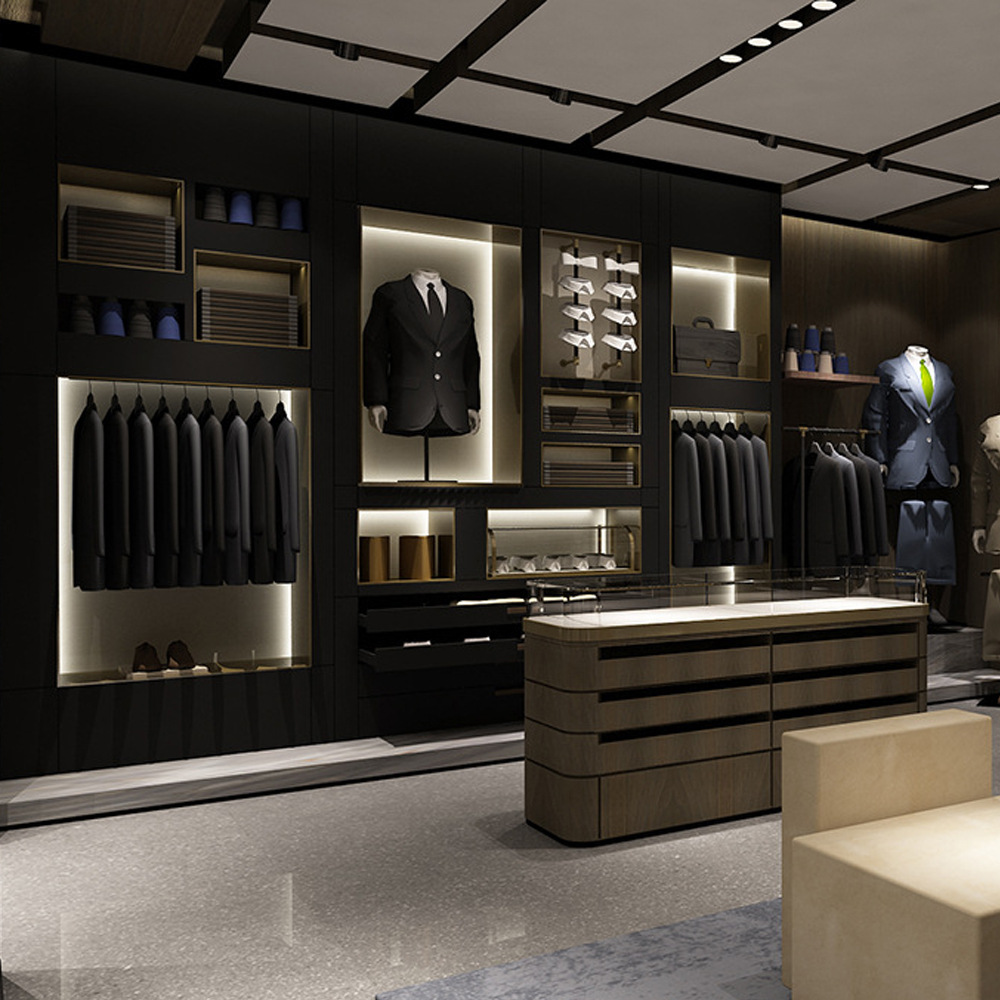 商务休闲男装店靠墙陈列柜商场服装店挂衣架落地式金属展示架定制