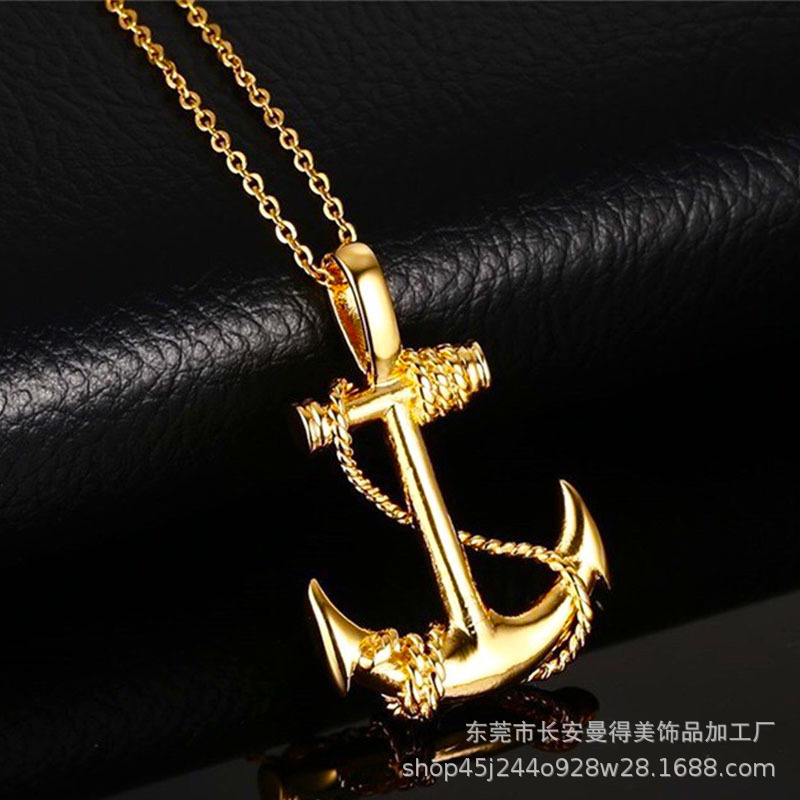 2020欧美饰品海军钛钢船锚吊坠海贼十字架不锈钢鱼钩配饰男士项链