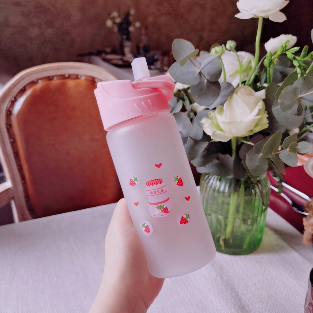 Pink Girl Heart Straw Glass Cup Strawberry Yogurt Frosted Cute Student Water Cup 2020 New Delivery