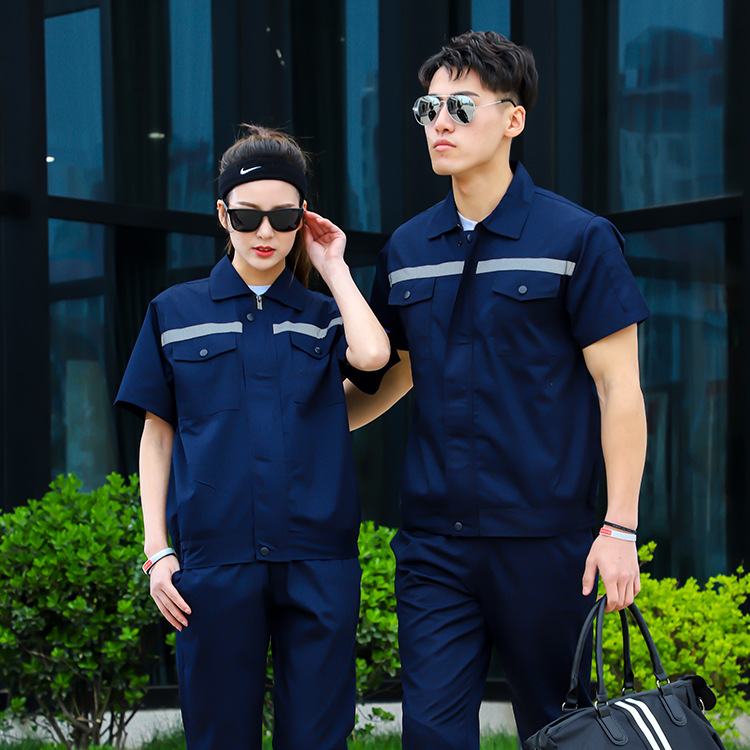 Summer Long-Sleeve Short-Sleeved Overalls Suit Men's China Railway Construction Site Factory Workshop Reflective Stripe Labor Protection Clothing Work Clothes