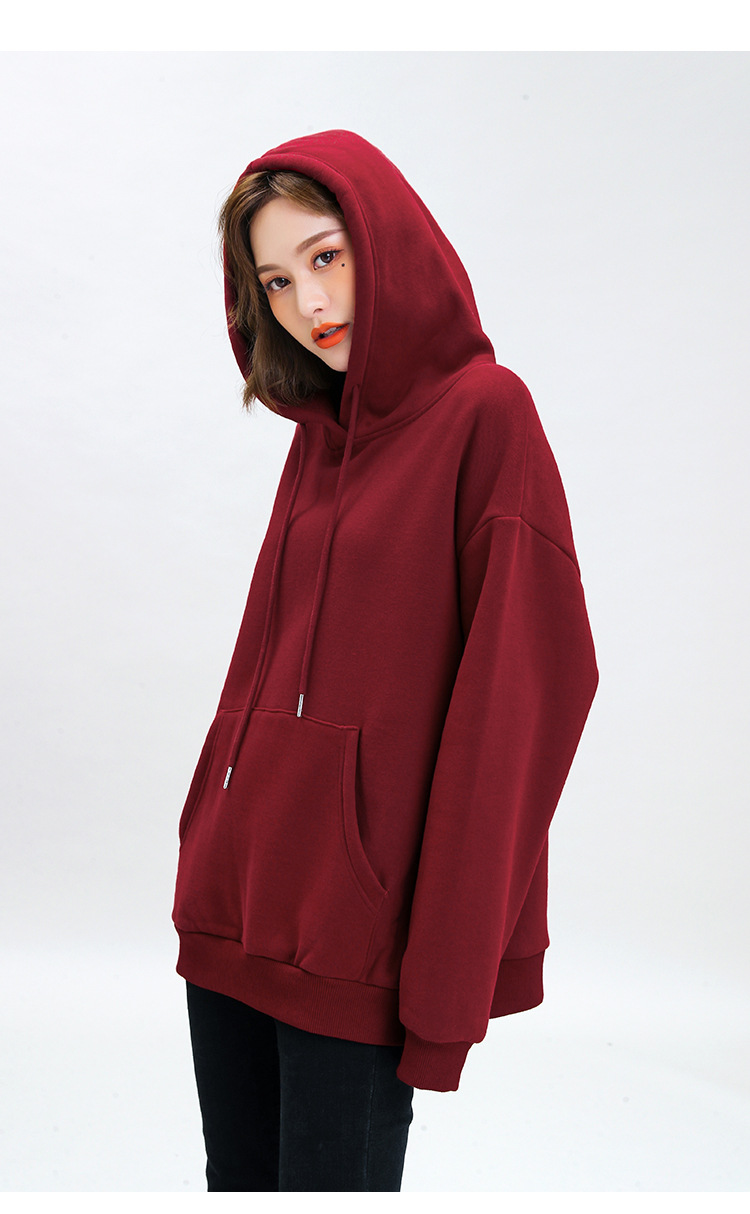 加绒卫衣女秋冬新款女装2020连帽宽松卫衣韩版纯色加厚帽衫上衣潮