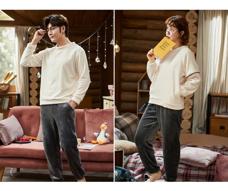 珊瑚绒情侣睡衣女款秋冬季加厚保暖法兰绒暖暖套装大码男士家居服