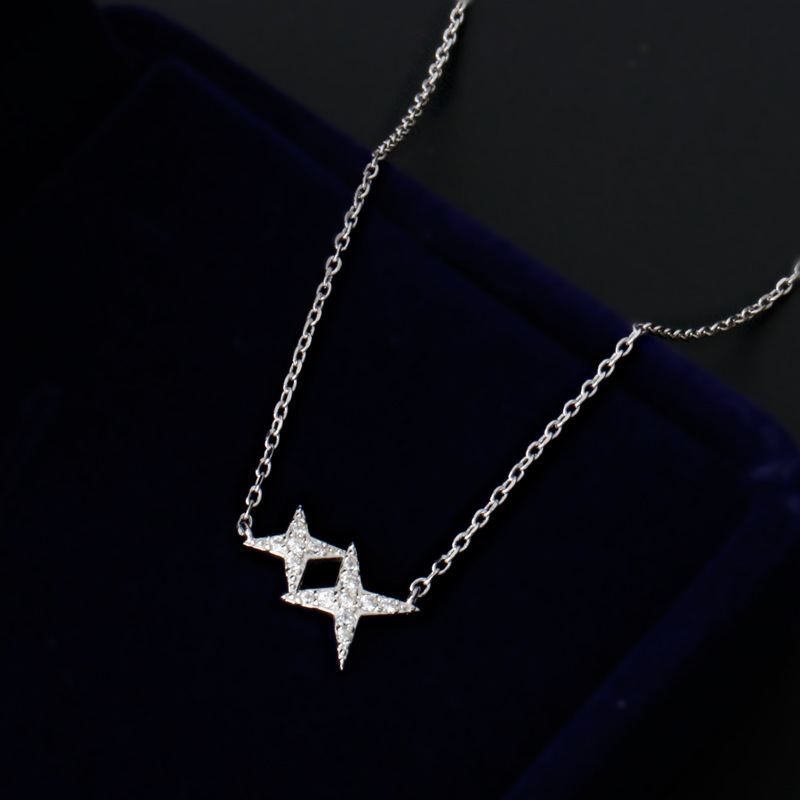 饰品 流行s925纯银少女镶钻星星项链 韩版甜美锆石四角星锁骨链