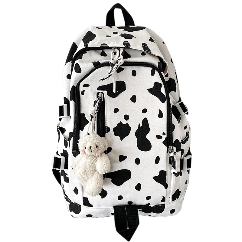 Japanese Harajuku Ins Cute Cows Pattern Contrast Color Student Backpack Korean Style Hong Kong Style Retro All-Matching Girlish Backpack