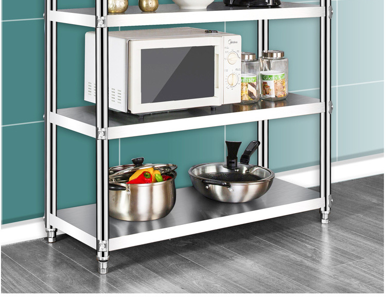 4层不锈钢厨房置物架落地式多层收纳微波炉放锅架子家用储物货架5