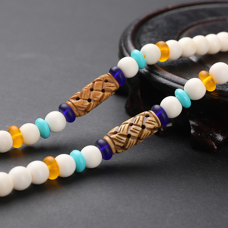 藏式佛珠8mm108颗白牛骨手链西藏民族风念珠寺庙景区厂家批发
