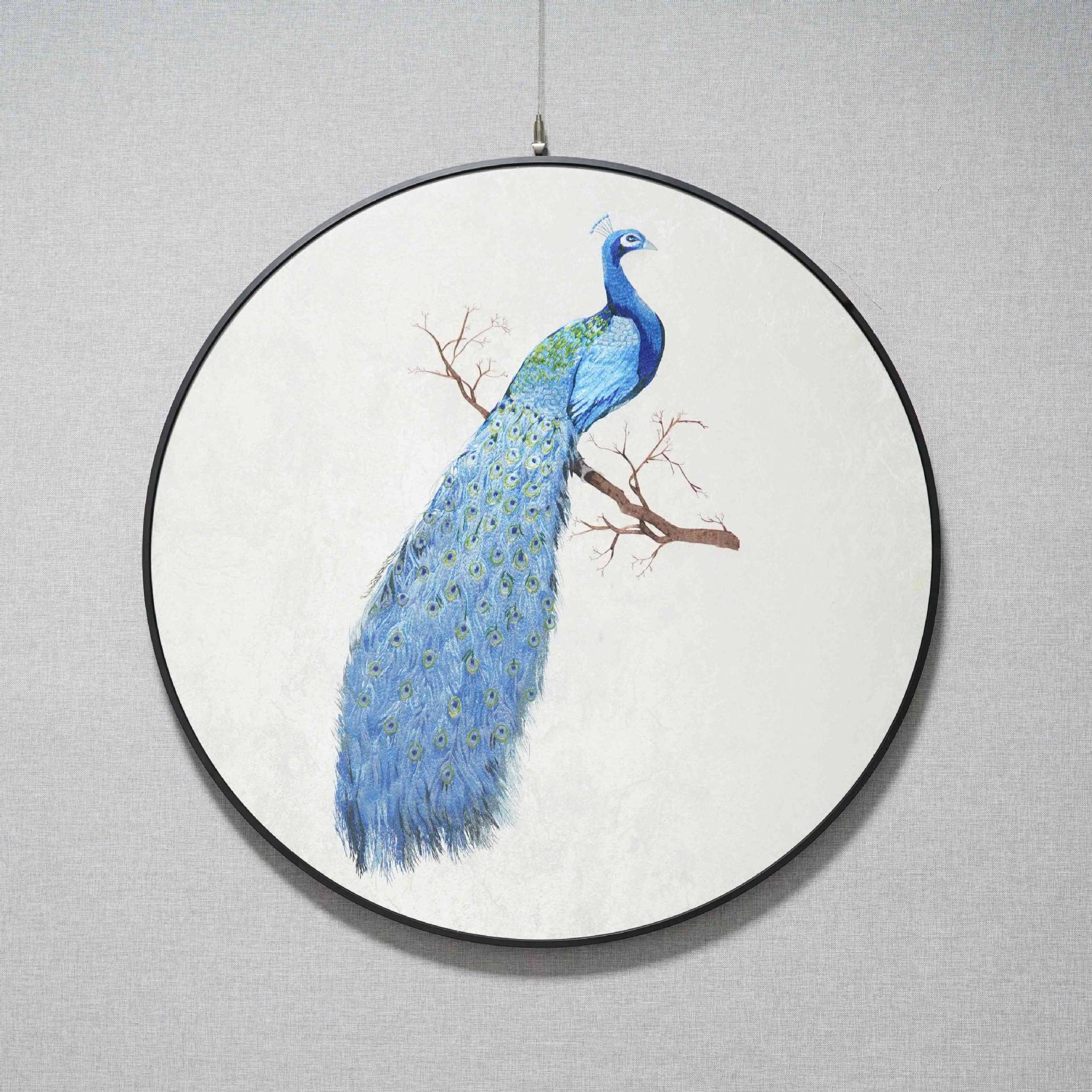 蜀绣新中式圆形刺绣玄关装饰壁画设计师别墅样板间装饰画沙发背景