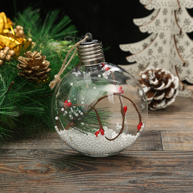 Christmas New Creative Led Transparent Christmas Flat Ball Christmas Christmas Tree Decoration Pet Flat Ball Wholesale