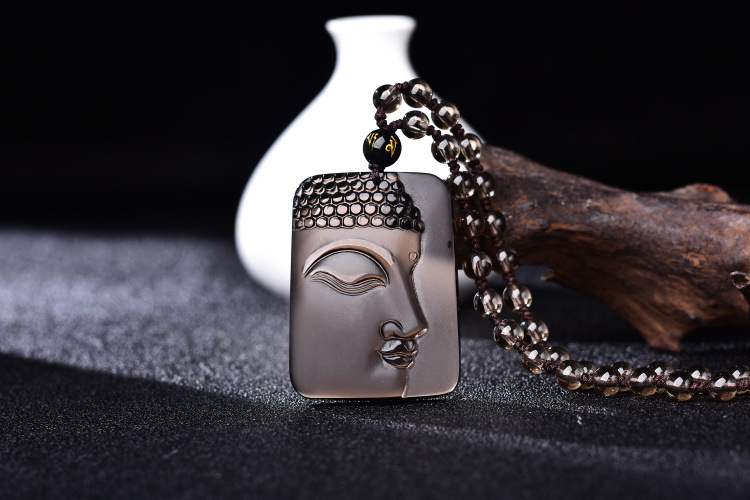 龙马珠宝天然黑曜石吊坠 冰种黑曜石半面佛 磨砂黑曜石半面佛