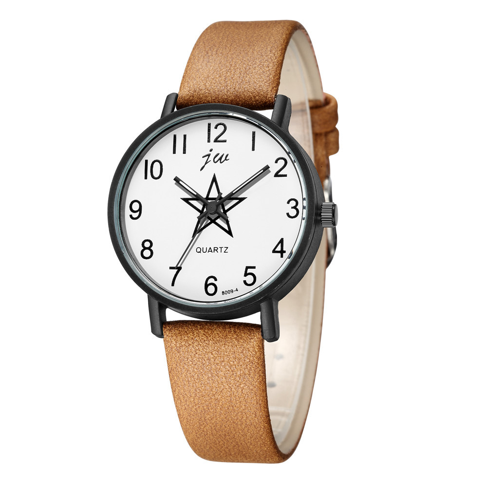 潮流学生手表 韩版黑壳五角星数字面男女学生腕表一件代发