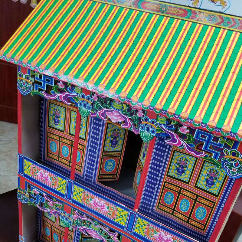 厂家批发殡葬祭祀用品60型竹架灵屋别墅纸房子折叠纸房子灵房冥屋