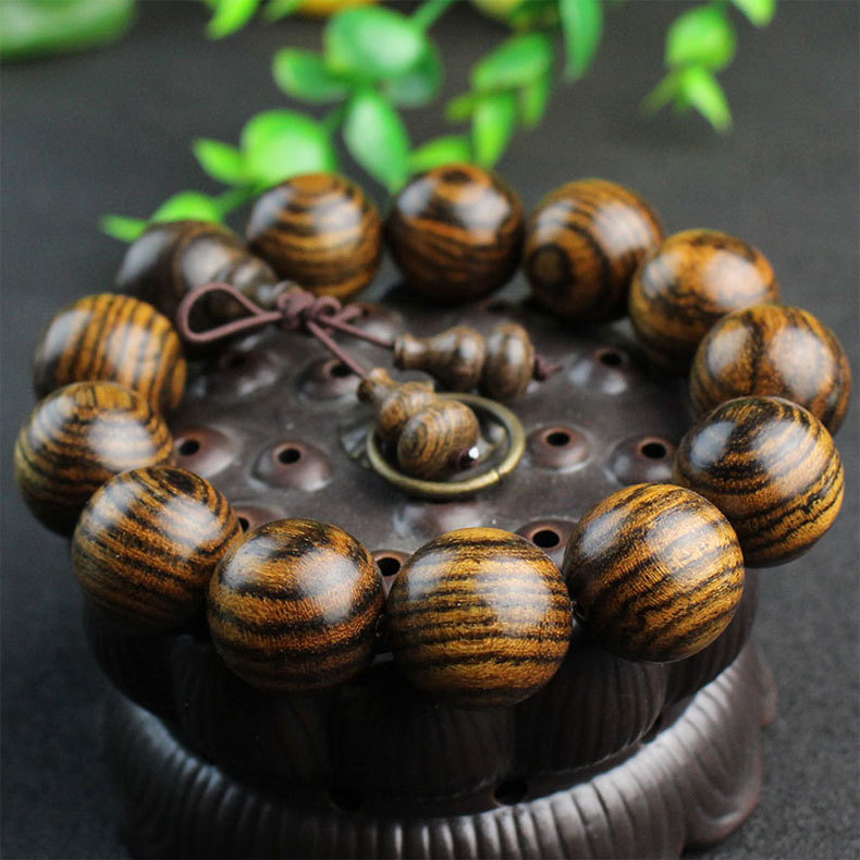 厂家批发虎皮檀木手串紫油木文玩木质佛珠男女虎斑纹似海南黄花梨