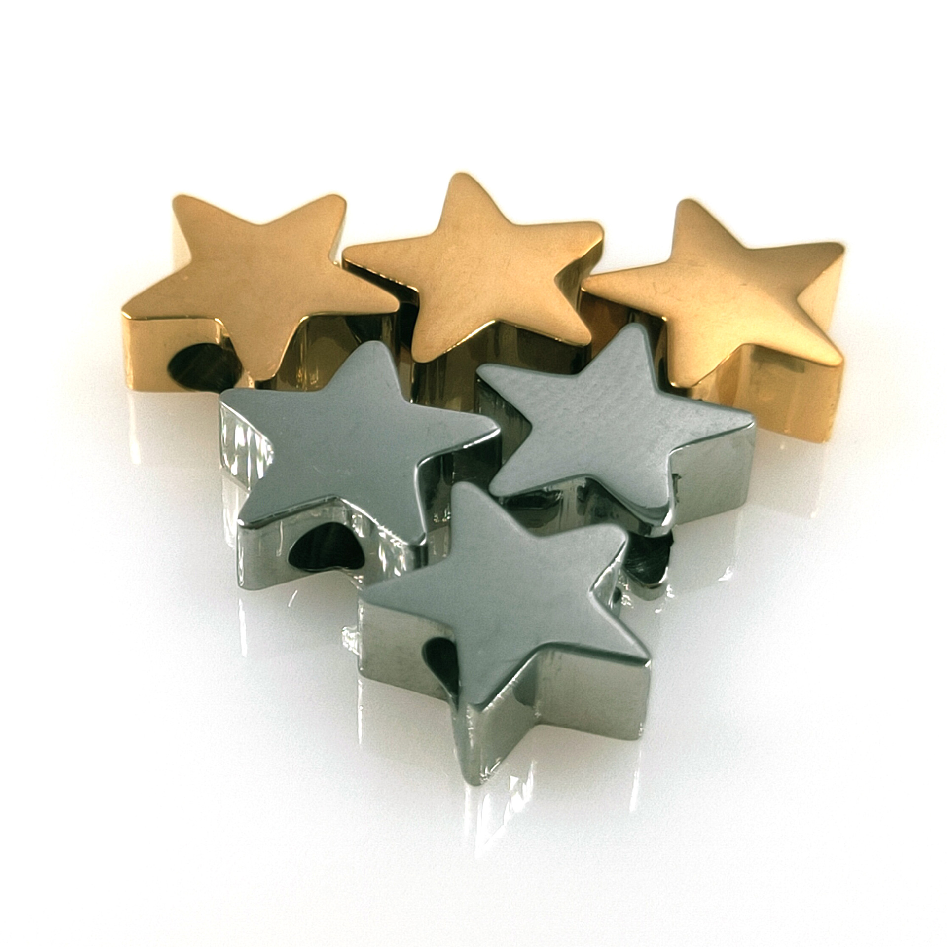 5x8mm不锈钢镜面五角星diy珠子 1.8mm孔星星小孔珠 316手链串珠