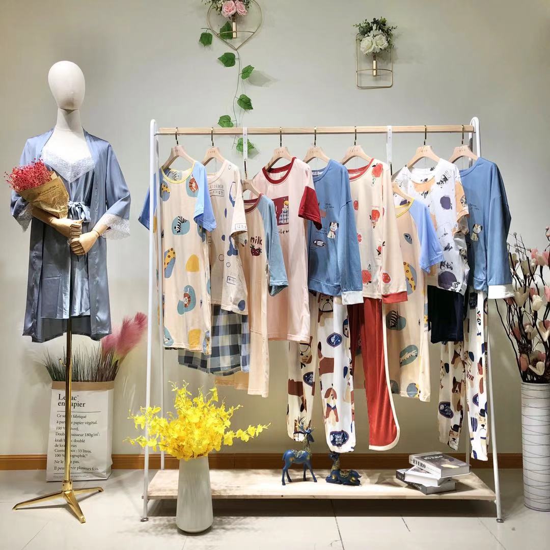 乐夏21春夏装亲肤舒适家居服睡衣睡裙女品牌折扣女装尾货批发走份