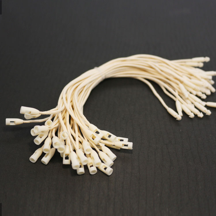 工厂批发服装吊粒子弹头米黄蜡绳衣服吊牌挂绳白色涤棉带吊牌绳
