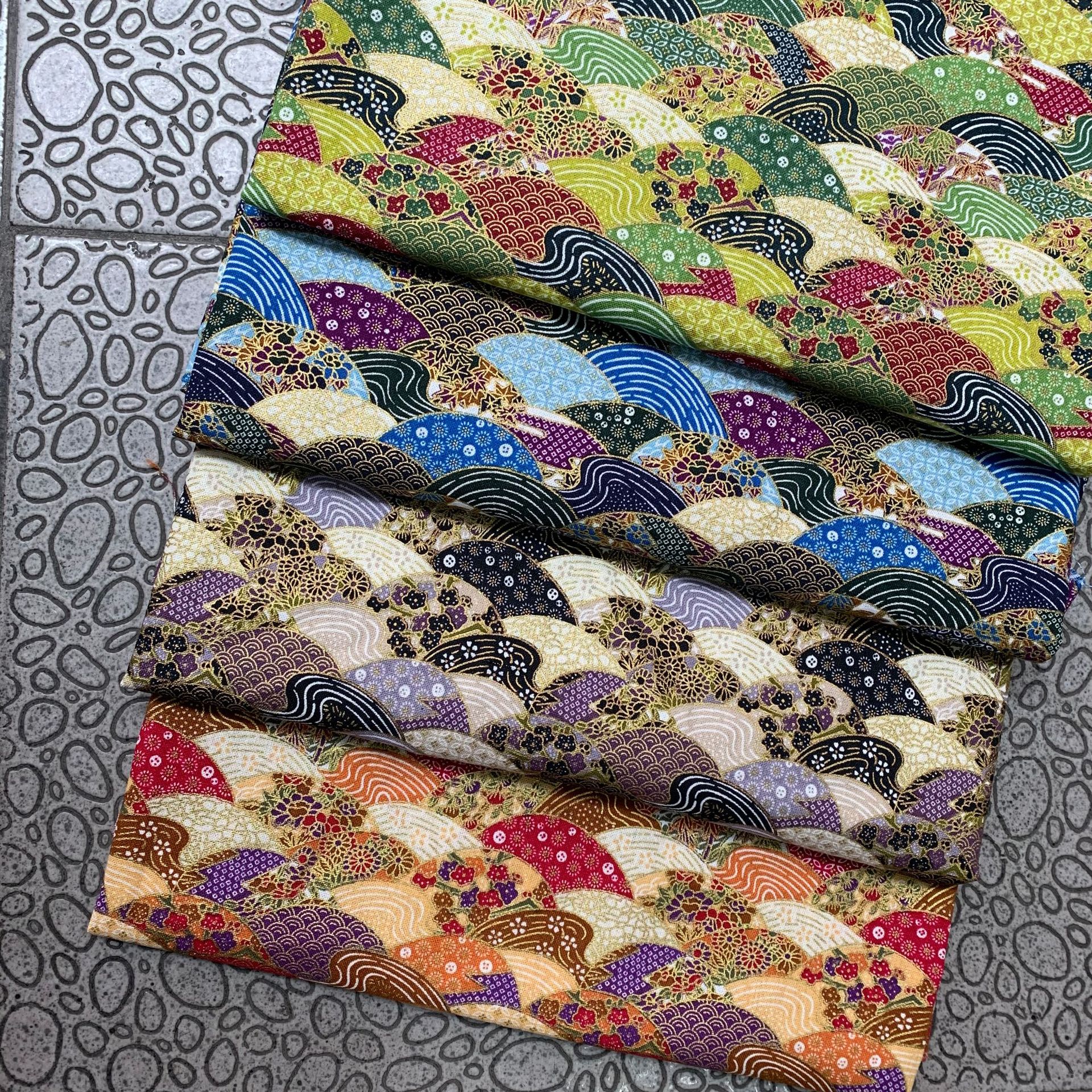 厂家批发180g平纹全棉烫金日式和风布料 波纹扇香囊桌布服装布料