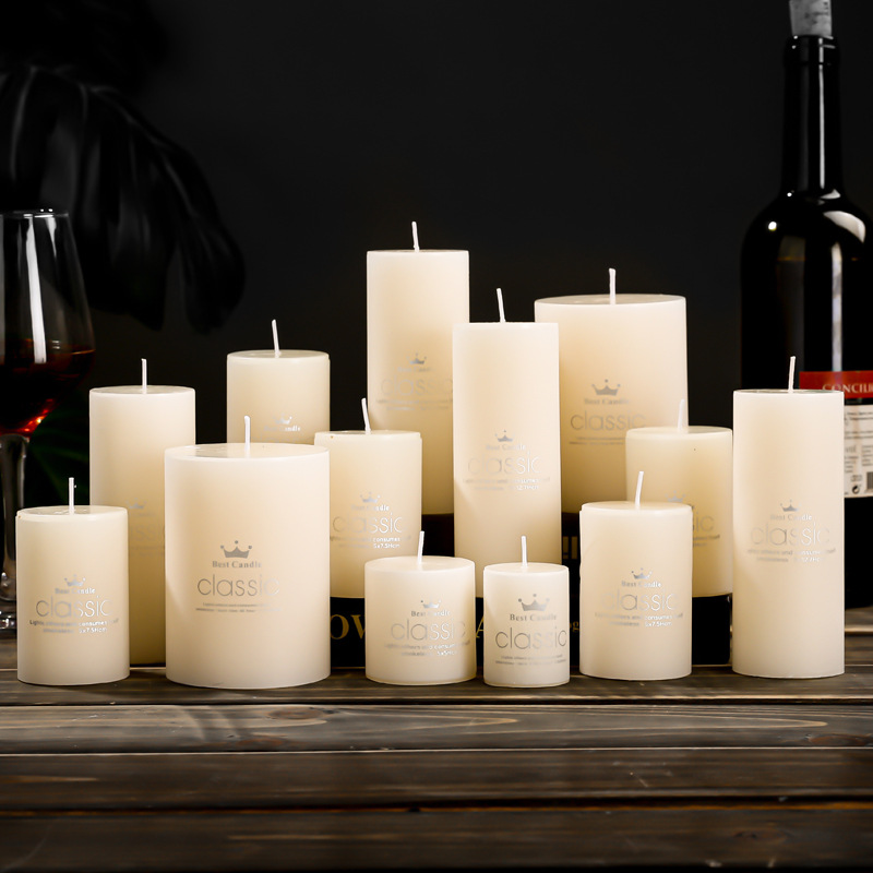 象牙白蜡烛圆柱型烛台蜡烛拍照摄影装饰道具