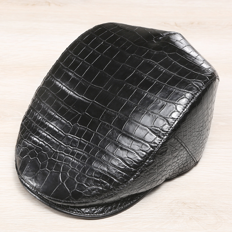 鳄鱼皮男士帽子冬季保暖防寒前进帽男式鸭舌帽真皮贝雷帽秋冬帽子