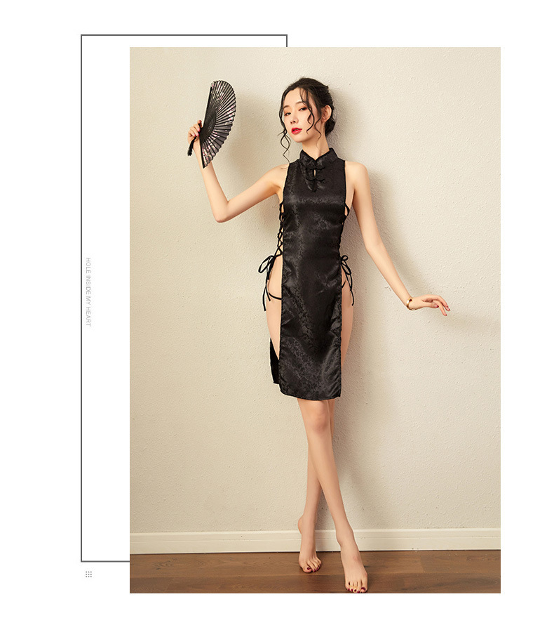复古民国风旗袍情趣内衣绑带侧开叉改良性感长裙修身旗袍连衣裙骚