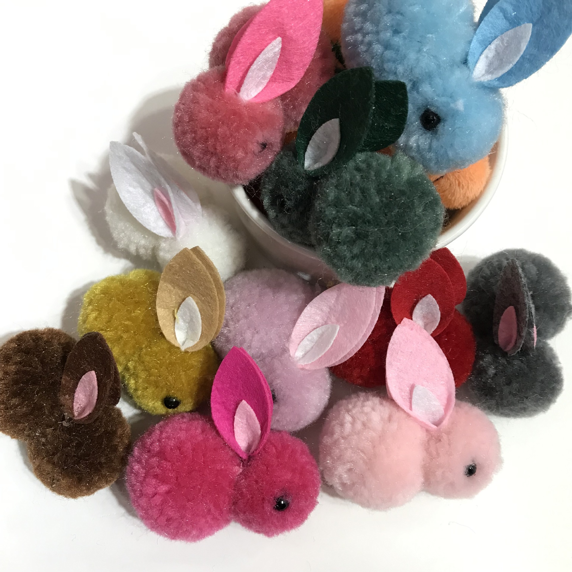 可爱小兔子毛球卡通立体兔子毛球冰岛毛兔子女系发饰发圈配件