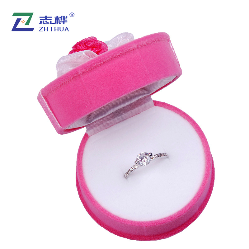 Zhihua Factory Direct Sales Jewelry Box round Band Grenadine Ring Ear Stud Box Exquisite Wedding Jewel Case and Packing Box