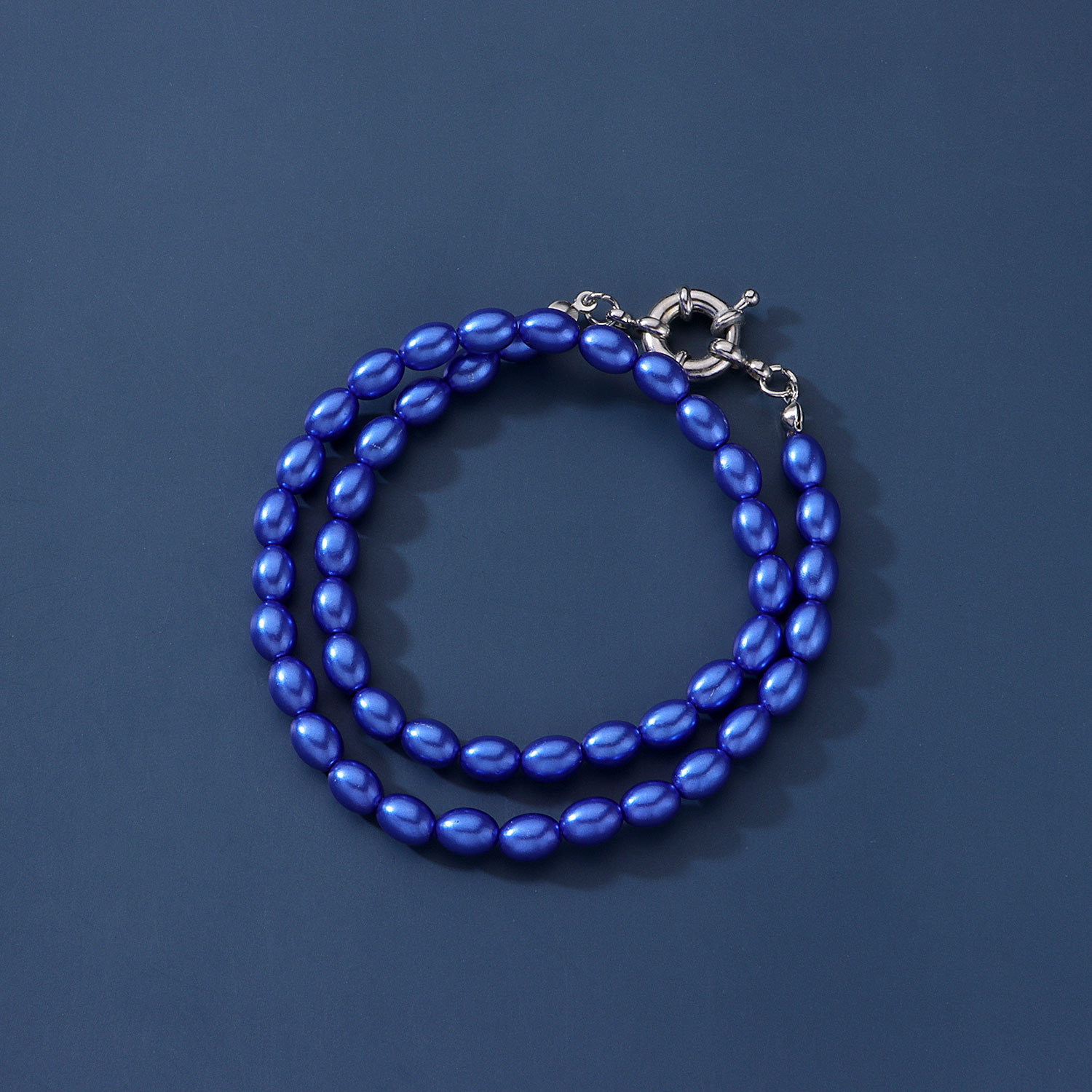 欧美跨境饰品 喷漆蓝色珍珠短款颈链项链女 时尚简约个性单层项饰