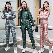 厂家批发棉衣女2020新款韩版大毛领棉服女修身加厚冬季连体滑雪服