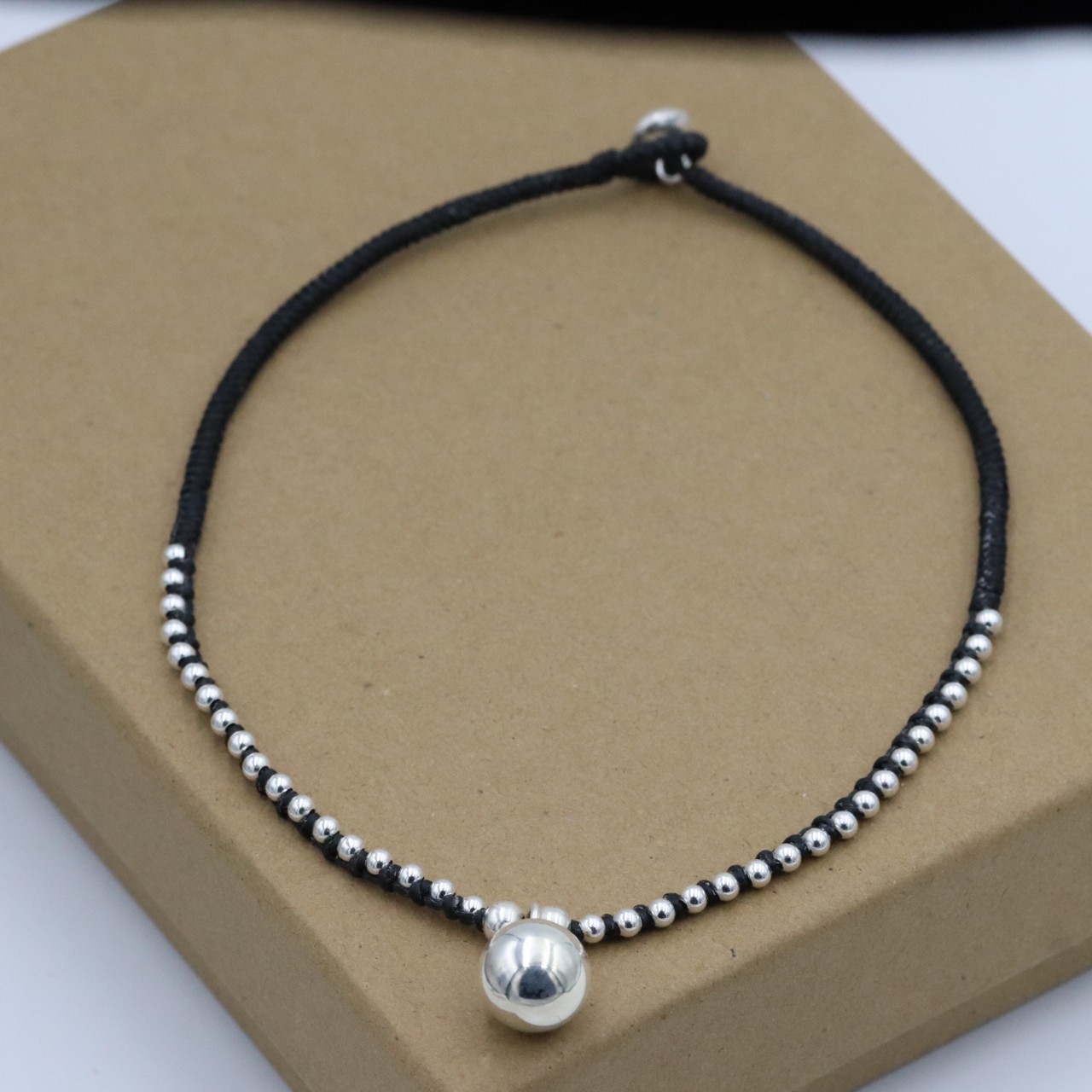 s925纯银有球大圆球吊珠项链 泰国蜡绳手工编织颈链女百搭-阿里巴巴