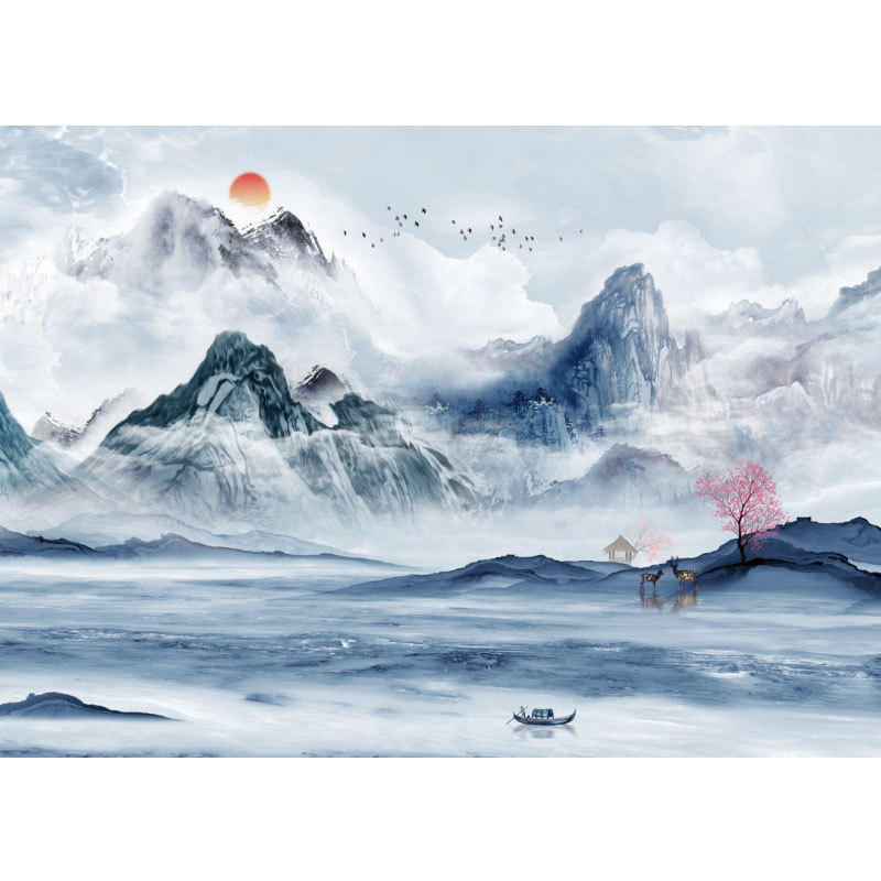 电视背景墙壁纸山水3d简约客厅大气墙纸8d立体壁画5d影视装饰墙布