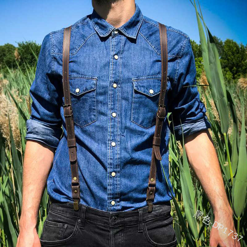 跨境货源2021欧美时尚成人吊裤带亚马逊复古男式金属皮革背带