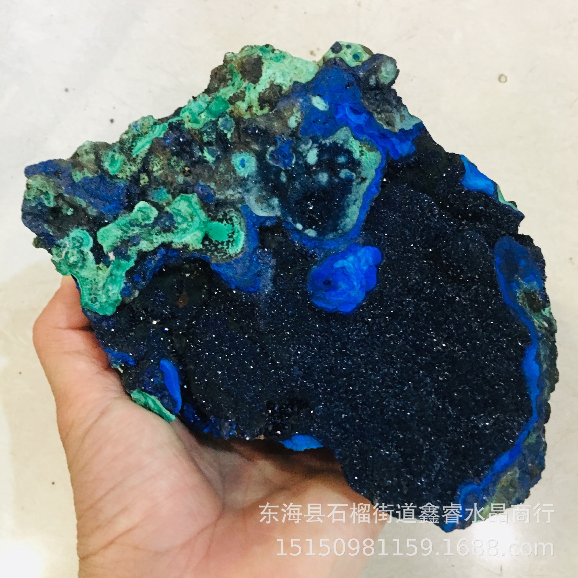 厂家批发蓝铜矿 孔雀石共生体 原石矿物晶体蓝铜矿孔雀石摆件