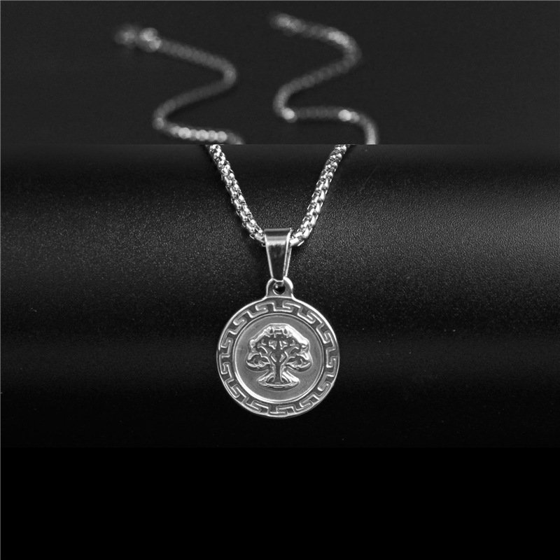 Disco Hip Hop New Simple Lucky Tree Necklace Men and Women Couple Hipster Mixed Batch round Plate Pendant Students' Accessories