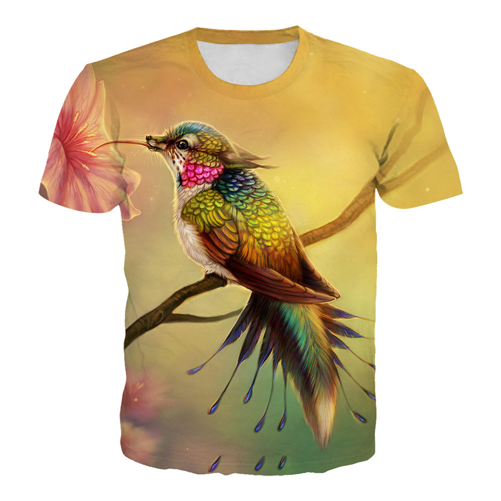 夏装欧美潮流数码印花可爱猫头鹰动物3d短袖t恤衫男 厂家批发