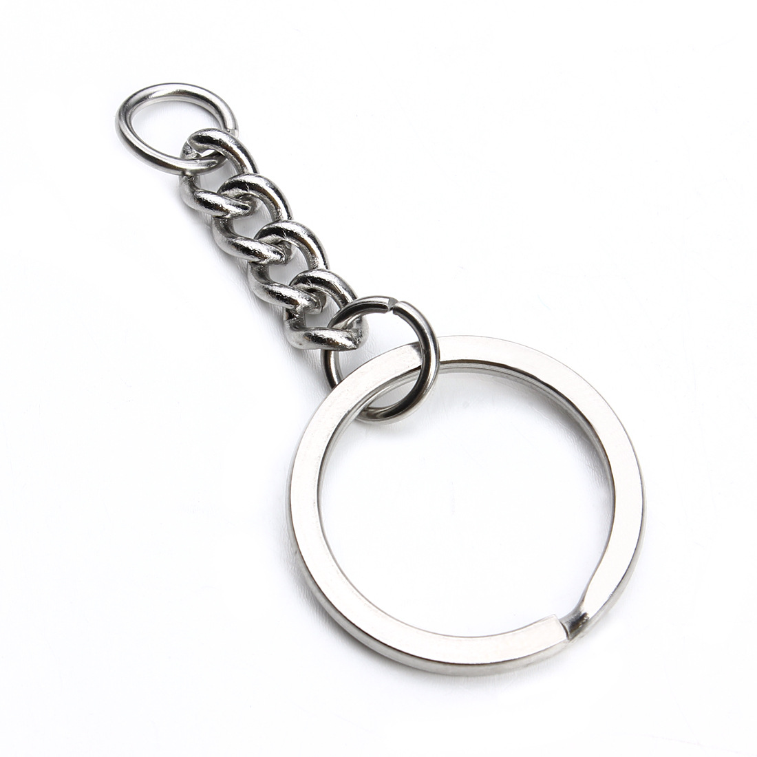 28mm不锈钢钥匙扣链条扁平钥匙环带链 diy挂件配件钥匙圈加链条