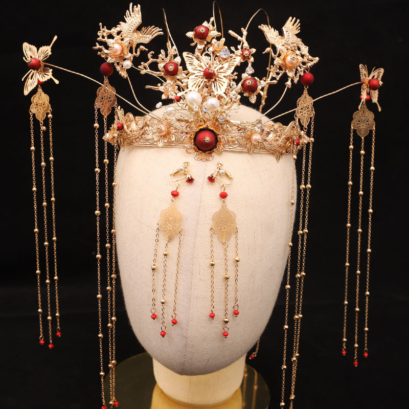 汉服新娘头饰流苏发冠步摇秀禾服发饰古装饰品头冠全套古风配饰女