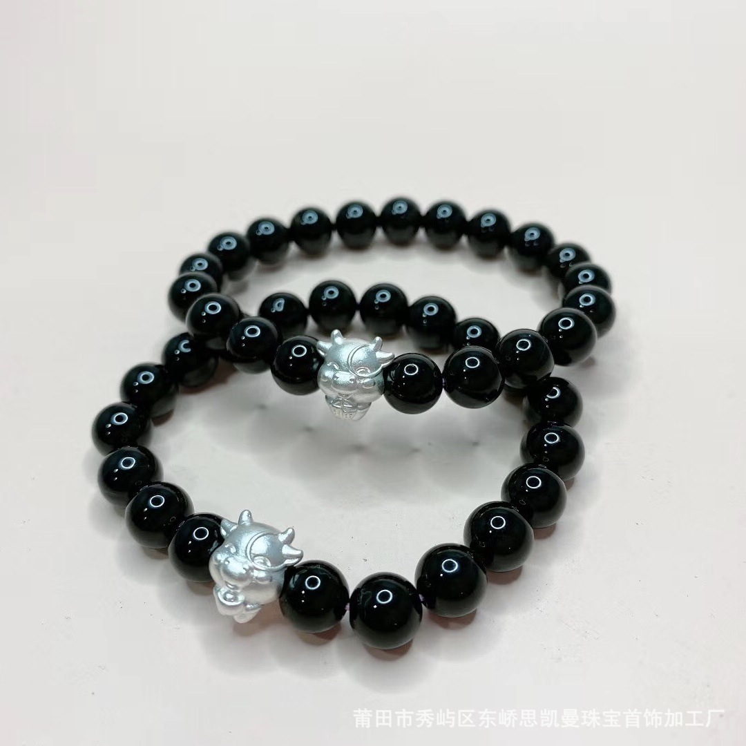 银牛手链本命年五福牛手串3d硬银生肖手链男女成人儿童宝宝红绳