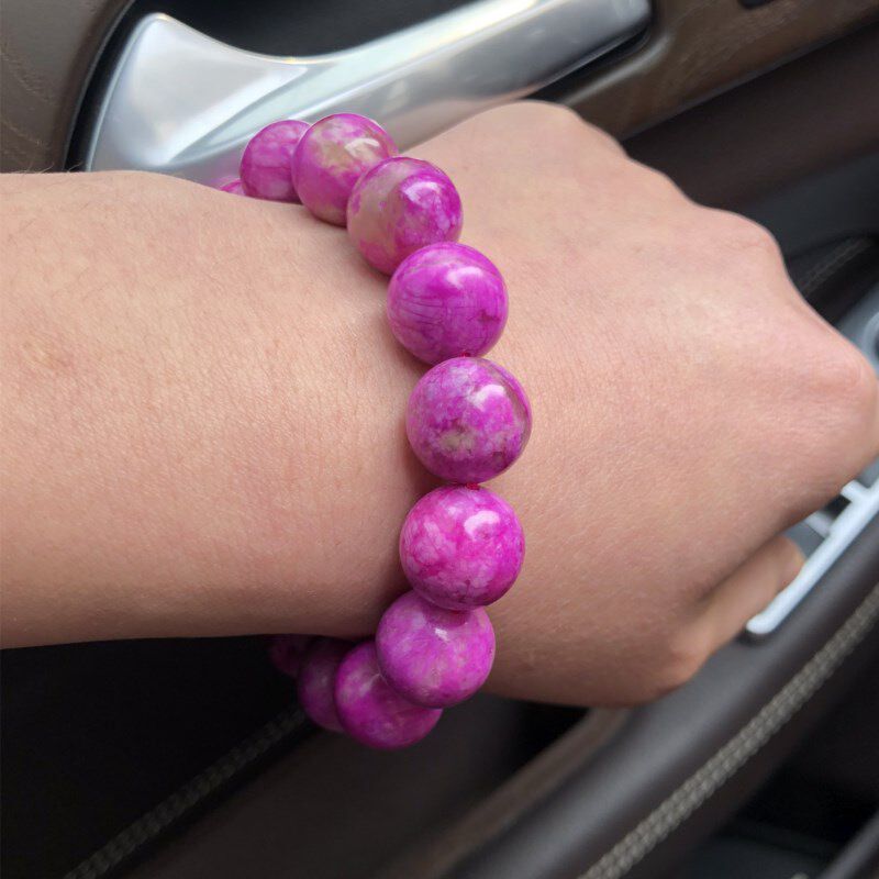 桃花玉手链桃花粉苏纪石手串男女款桃红南非老料原矿玉化手串