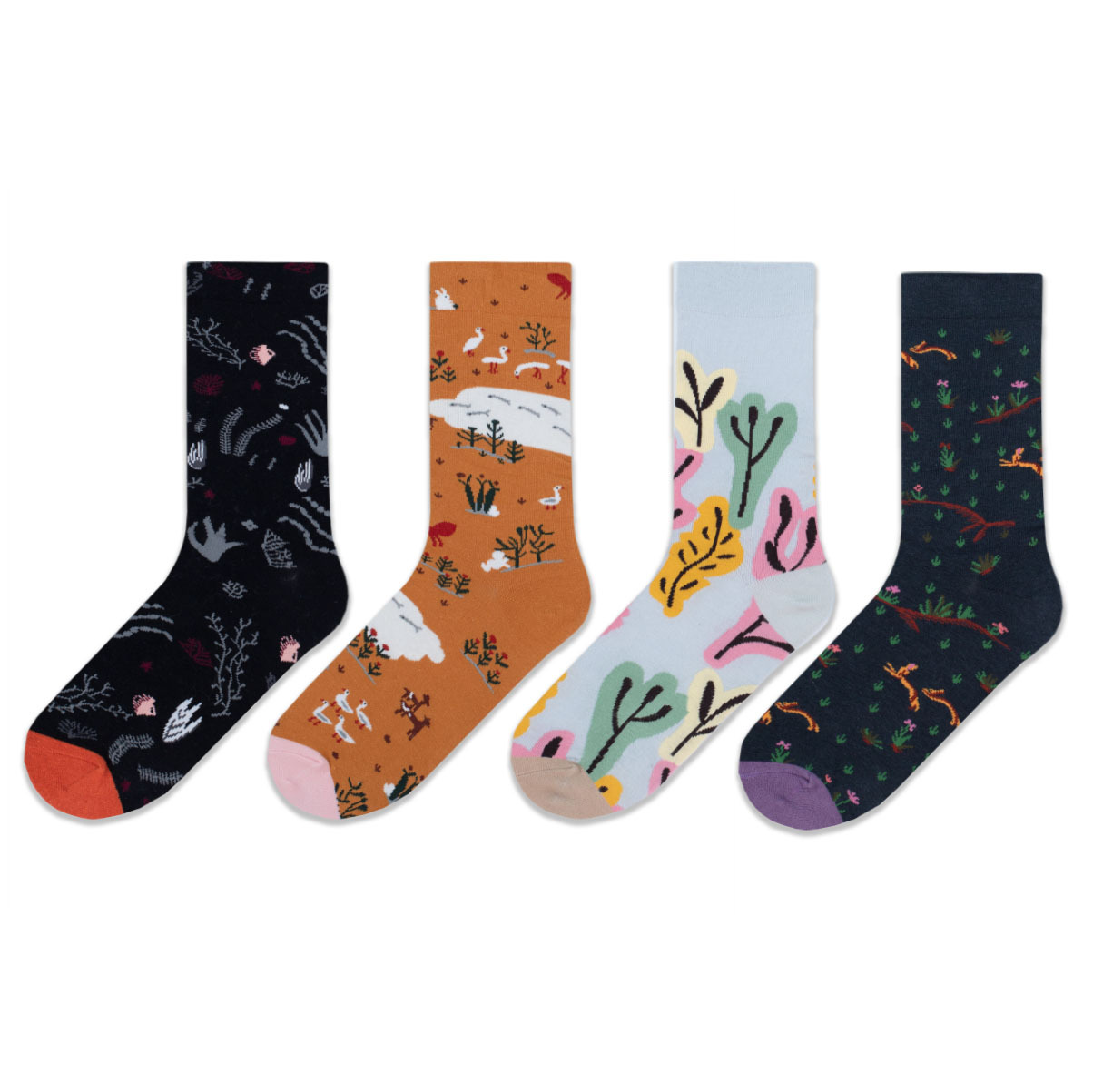 法国设计动物植物世界袜子女卡通网红艺术时尚休闲中筒袜女提花袜