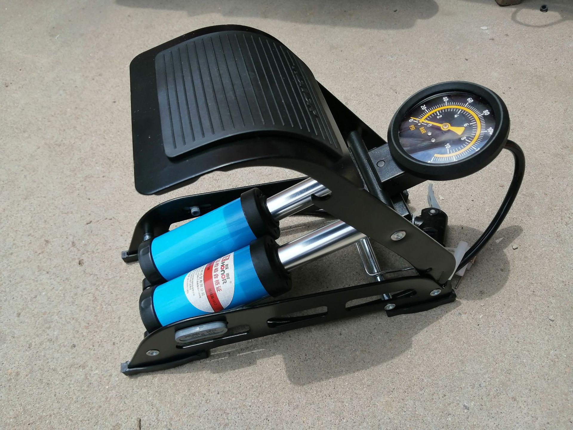 欧耐高压双管脚踩打气筒自行车摩托车充气筒电动车便携脚踏充气泵