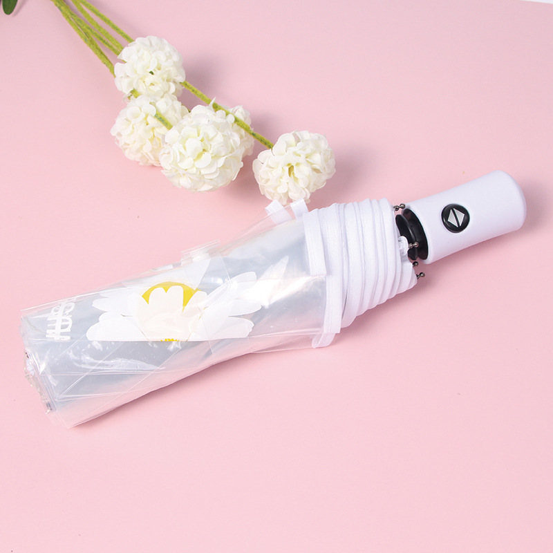 Little Daisy Self-Opening Umbrella White Transparent Umbrella Ins Japanese Style Students Folding Umbrella Transparent Umbrella Wholesale