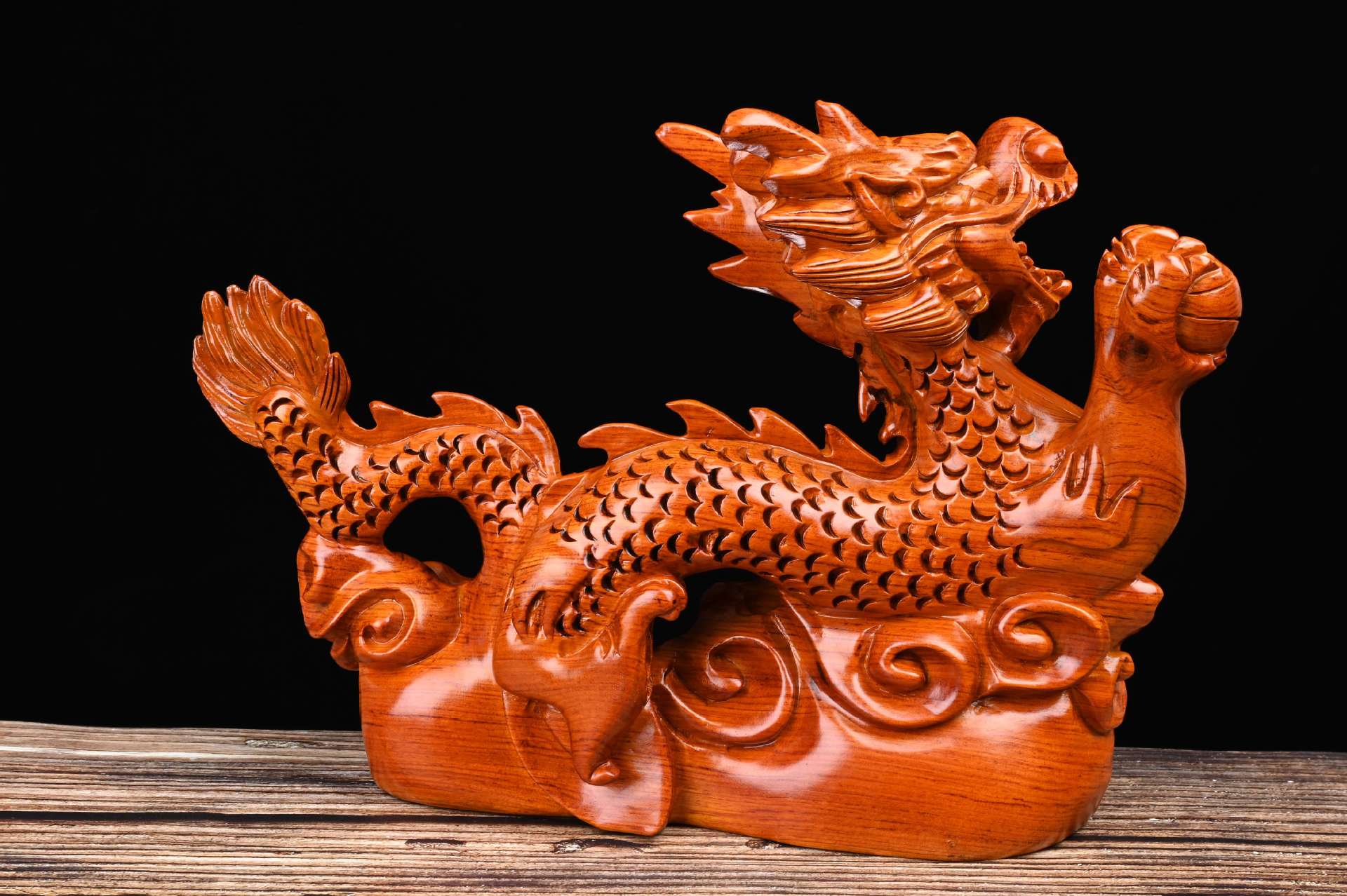 生肖龙实木手工摆件 复古木质加工艺品雕刻 创意家居动物中式礼品