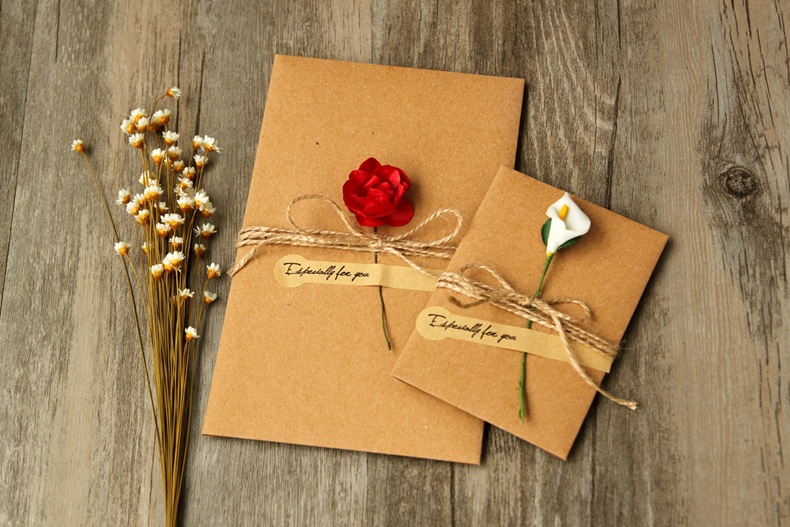 创意diy复古牛皮纸手工干花贺卡 生日情人节新年节日祝福通用卡片