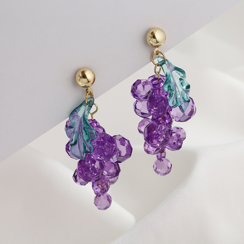 925银针紫色葡萄耳坠2022年新款潮长款气质耳饰耳环夏天百搭c377