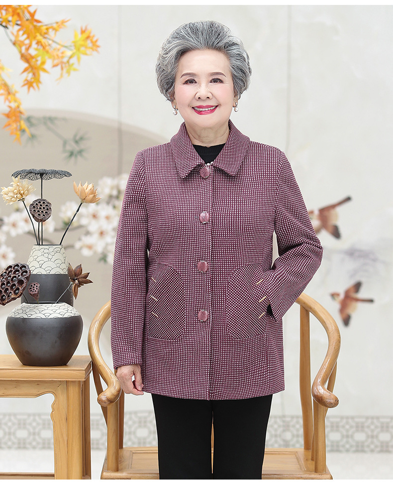 hy-233奶奶秋装毛呢外套60岁70中老年女妈妈宽松夹克老人春秋衣服