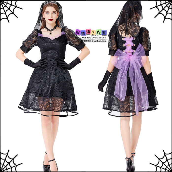 2020万圣节新款 紫色扫把女巫裙 毒苹果巫婆 恶魔吸血鬼新娘 舞台